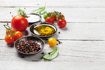 Tomatoes, basil, olive oil and spices