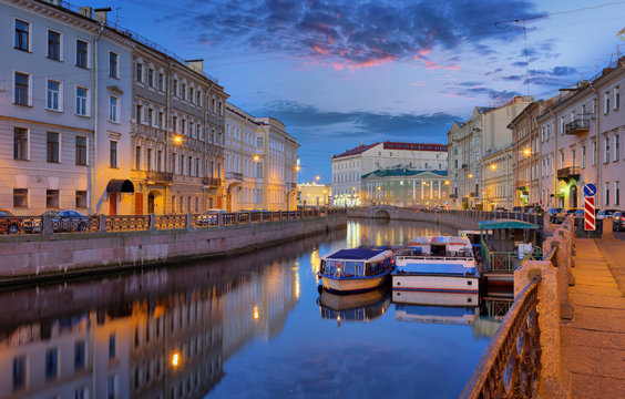 Moika river before dawn in St. Petersburg