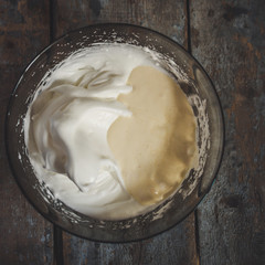 mix the ingredients for the dough (raw batter)