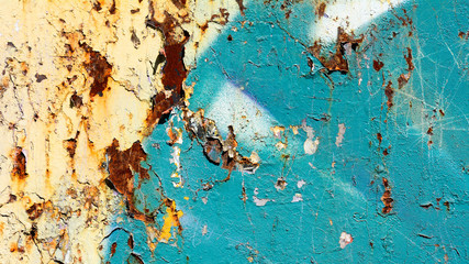 rusty metal surface with blue paint and crack texture