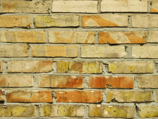 Old red brick wall background texture close up
