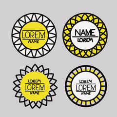 set of logo abstract circles symbols in yellow on grey background vector illustration
