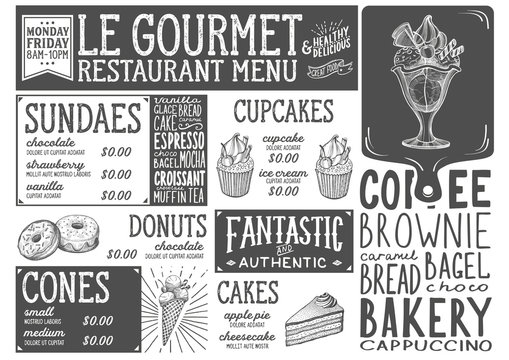 Dessert menu restaurant, food template.