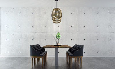 The modrn dining room interior design and concrete wall background