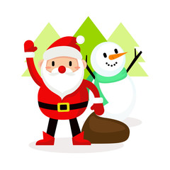 Santa claus and Snowman happy action, Merry christmas