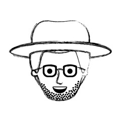 male face with hat and glasses and short hair and stubble beard in monochrome blurred silhouette vector illustration