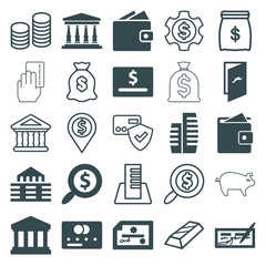 Set of 25 bank filled and outline icons