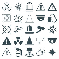 Set of 25 caution filled and outline icons