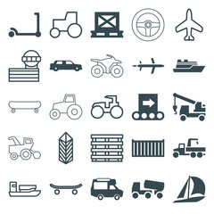 Set of 25 transportation filled and outline icons