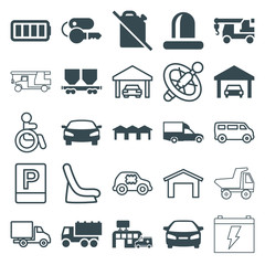 Set of 25 car filled and outline icons