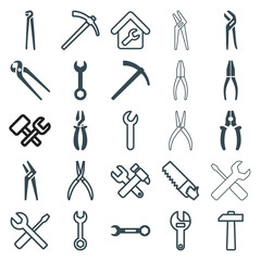 Set of 25 wrench filled and outline icons