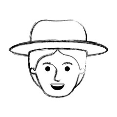 male face with hat and middle part hairstyle in monochrome blurred silhouette vector illustration