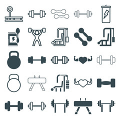 Fototapeta premium Set of 25 bodybuilding filled and outline icons