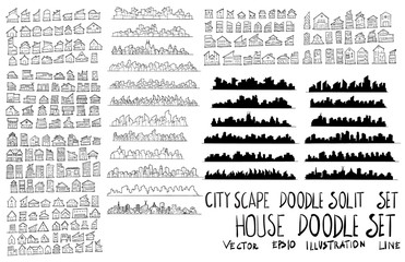 Set of city scape house illustration Hand drawn doodle Sketch line vector eps10