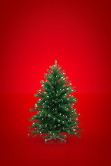 Christmas tree on red background. 3D Render