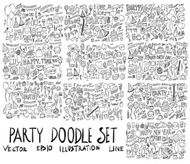 Set of Party illustration Hand drawn doodle Sketch line vector eps10 - obrazy, fototapety, plakaty