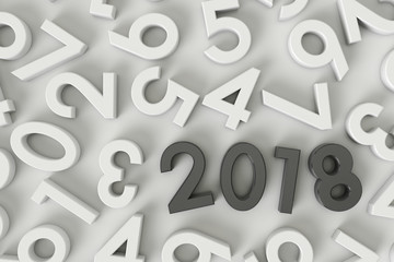 New Year 2018. black text Concept illustration. on white background. 3d render