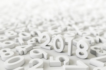 New Year 2018. white text Concept illustration. on white background. 3d render