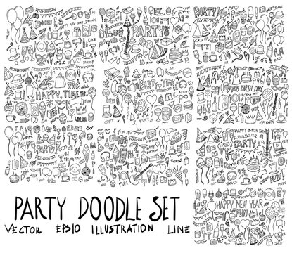 Set of Party illustration Hand drawn doodle Sketch line vector eps10