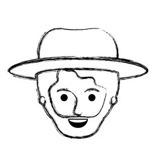 male face with hat and short hair and beard in monochrome blurred silhouette vector illustration