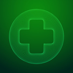 Obraz premium First aid medical cross wireframe low poly mesh, vector symbol illustration