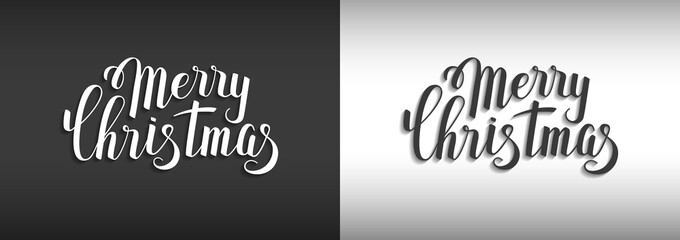 Calligraphic Lettering, text Merry Christmas on black and white background. Vector illustration - 183509175