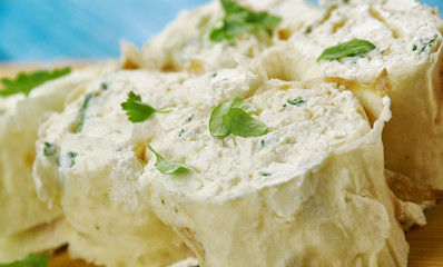 Lavash with feta cheese and greens