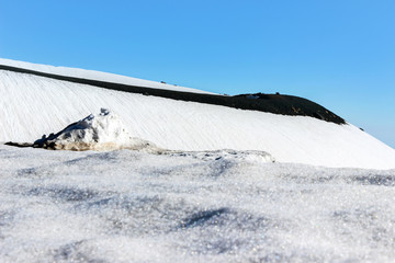 snow on Crater of mountain etna 