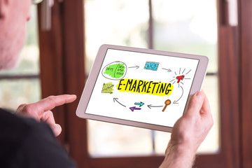 E-marketing concept on a tablet