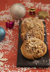 danish pastry on red background