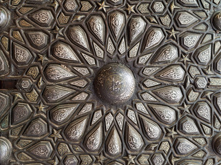 Ornaments of the bronze-plate ornate door of the residence hall of Manial Palace of Prince Mohammed Ali Tewfik, Cairo, Egypt