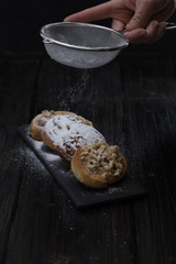 danish pastry on black