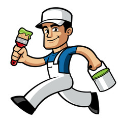 Vector illustration of a professional painter, he has a brush and a bucket of paint