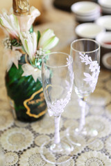 Glasses of champagne on the table