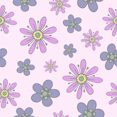 Seamless pattern with gentle hand-drawn flowers of pastel colors.