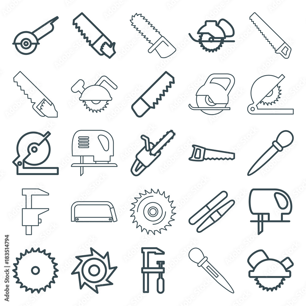 Poster set of 25 saw outline icons