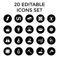 Water icons. set of 20 editable filled water icons