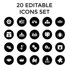 Naklejka premium Teamwork icons. set of 20 editable filled teamwork icons