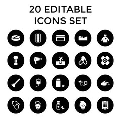 Treatment icons. set of 20 editable filled treatment icons