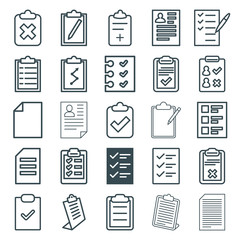 Set of 25 clipboard outline icons