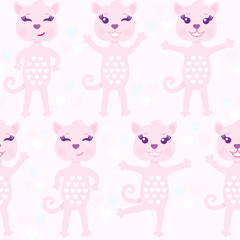 Funny vector seamless pattern with pink abstract cats