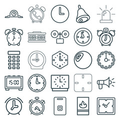 Fototapeta na wymiar Set of 25 alarm outline icons