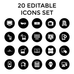 Display icons. set of 20 editable filled display icons