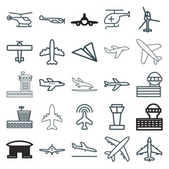 Set of 25 aviation outline icons