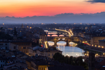 Fototapeta na wymiar Great View of Ponte Vecchio at sunset, Firenze, Italy