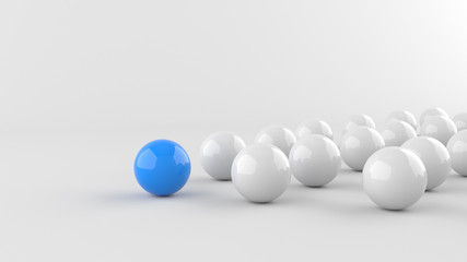 Leadership, blue leader ball among whites. 3D Rendering.