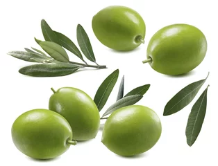 Fototapeten Green olives leaves set isolated on white background © kovaleva_ka