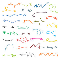Set of color drawing Arrows. Vector Illustration.