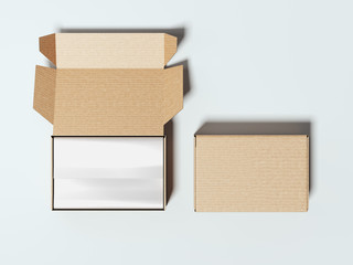 Opened and closed cardboard packages. 3d rendering