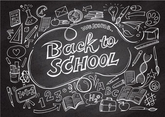 Back to school pattern on chalkboard wall,Text message,Hand drawn, Creative education concept